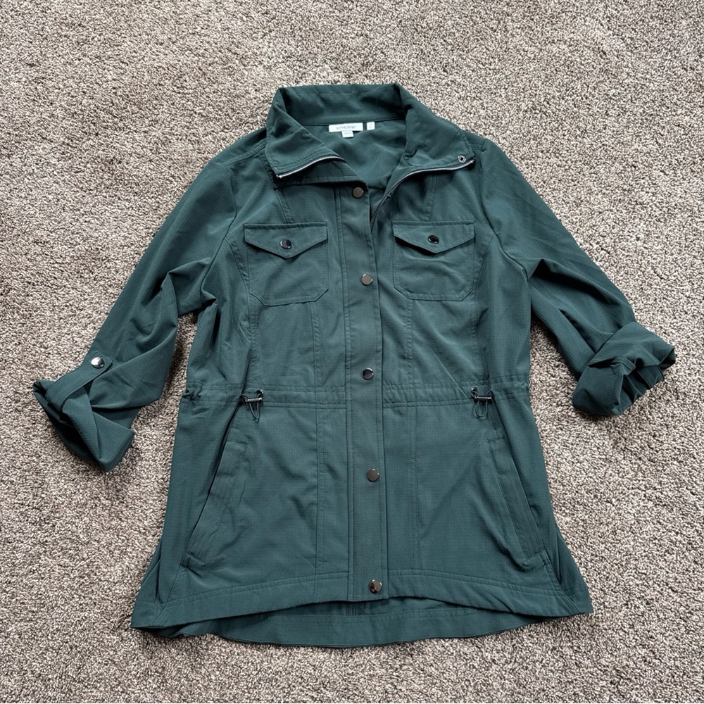 Chicos Women's Size 1 Green 3/4 Sleeve Full Zip Jacket Mint Condition!